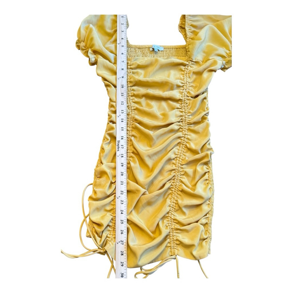 Love Tree Yellow Ruched Drawstring Bodycon Mini Dress Size S - Picture 8 of 8